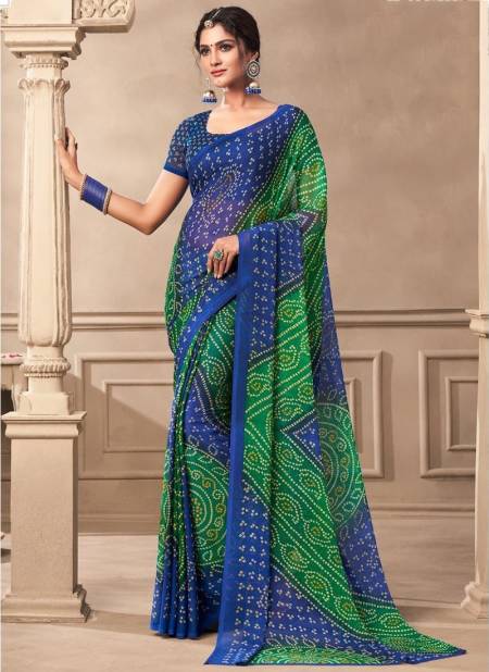 Blue And Dark Green Colour Ruchi Kesariya Chiffon 65th Edition Daily Wear Chiffon Saree Collection 12005 B